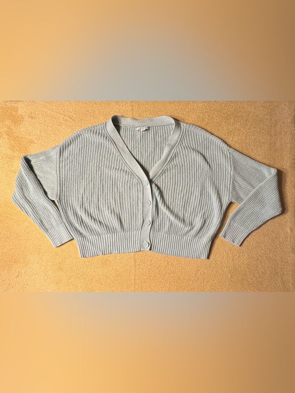 Light Green Cropped V-Neck Button Cardigan Sweater